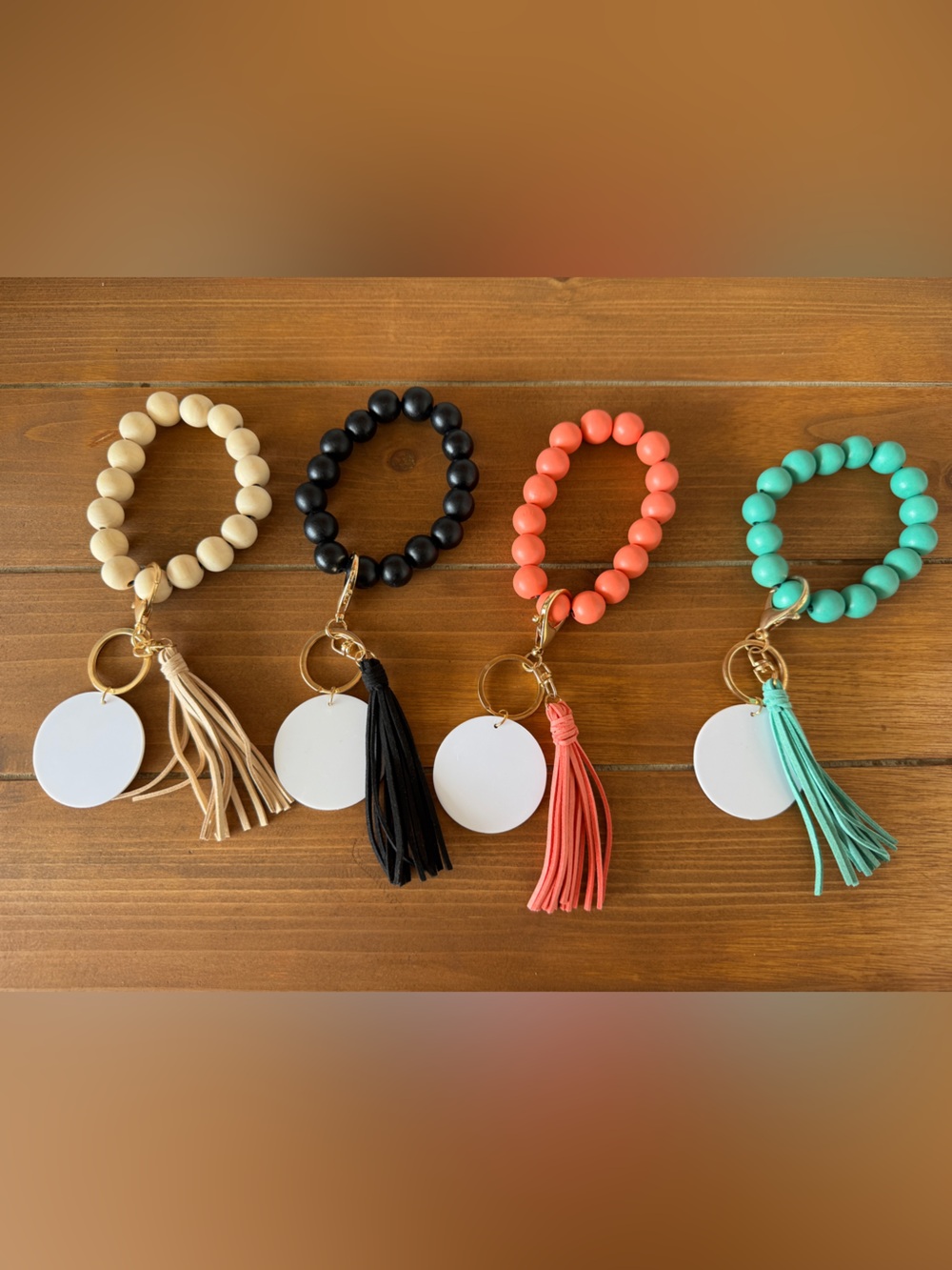 Sublimation Blanks - Beaded Keychain Bracelets - Coral, Black, Mint, Cream